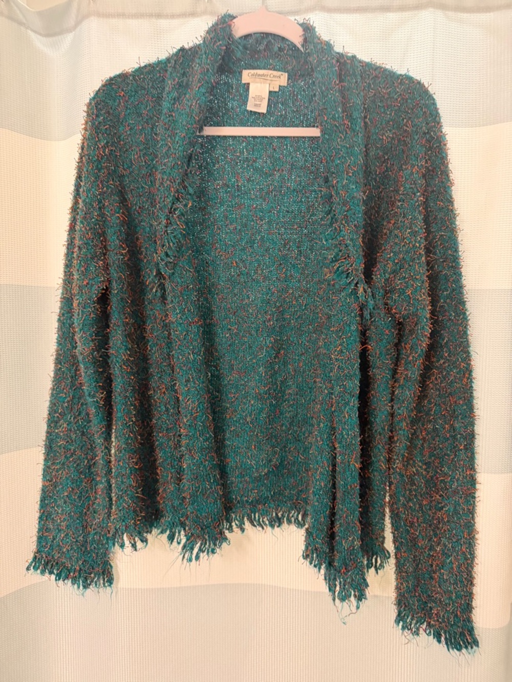 Coldwater Creek Teal & Rust Flecked Open-Front Cardigan